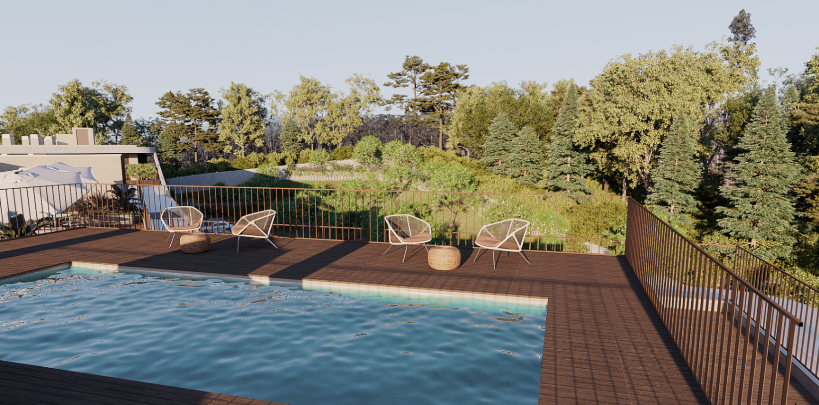 Piscina do rooftop com envolvente verde