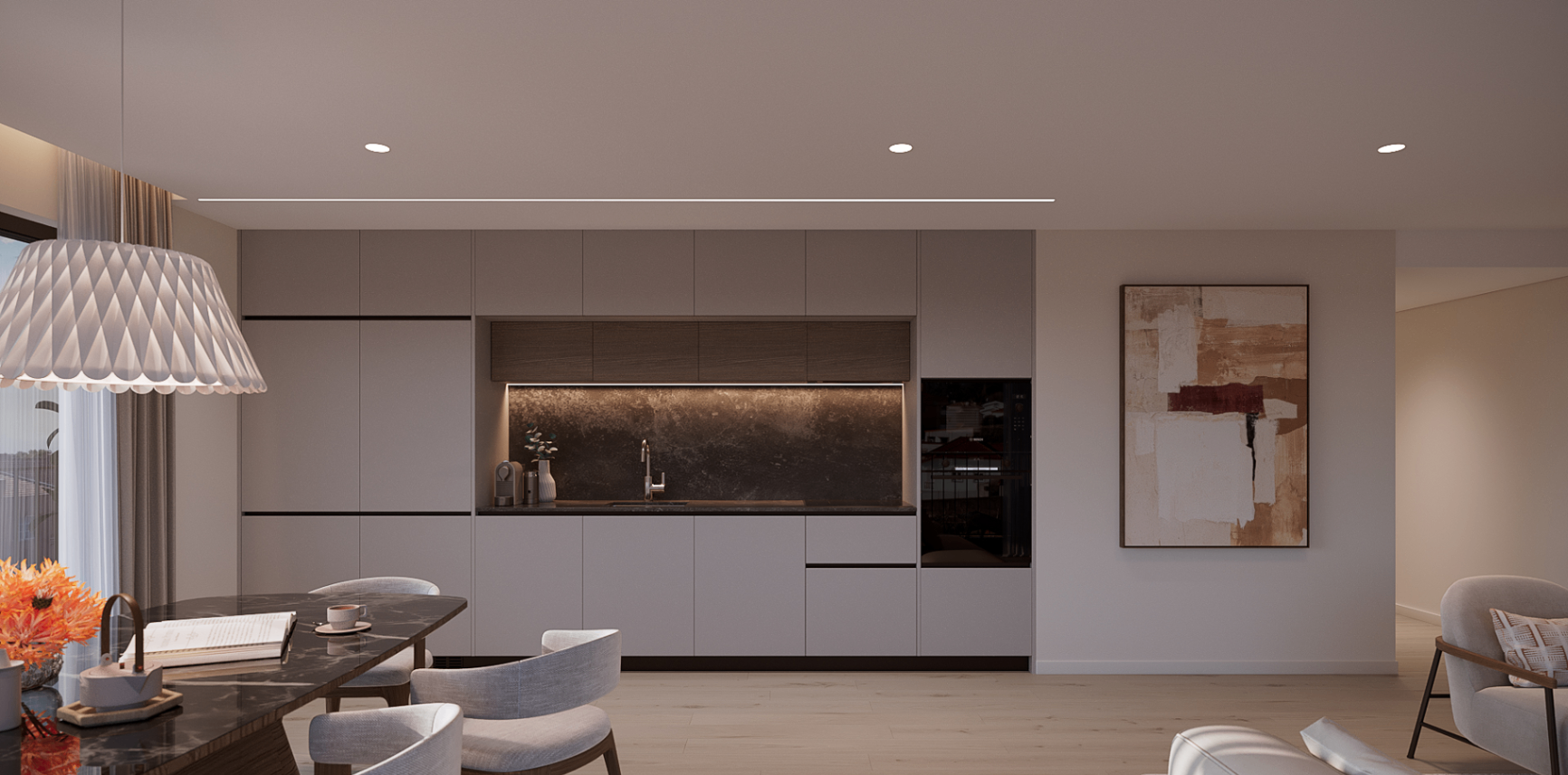 Cozinha contemporânea do apartamento